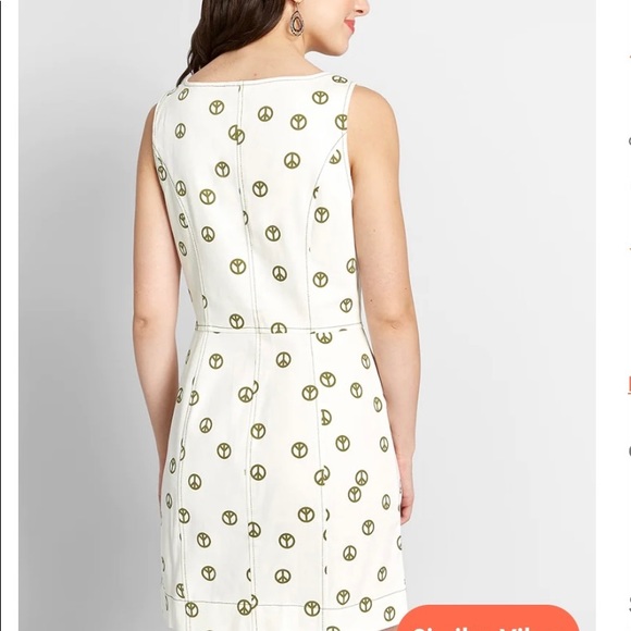 ModCloth New Peace Sign Dress / Jumper Cotton Size 4 White Olive - Picture 14 of 15